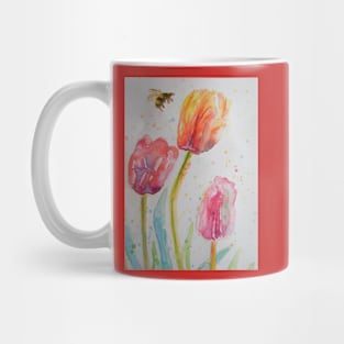 Tulip Watercolour Painting Bumble Bee Mug